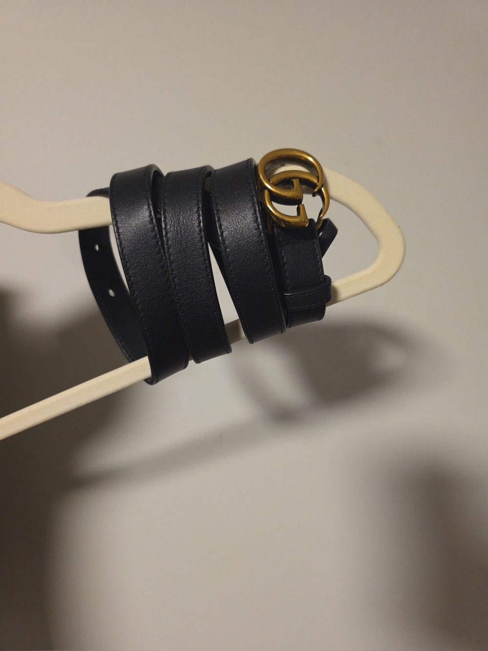 Gucci Marmont Black Leather Double-Ring Belt with Gold Hardware